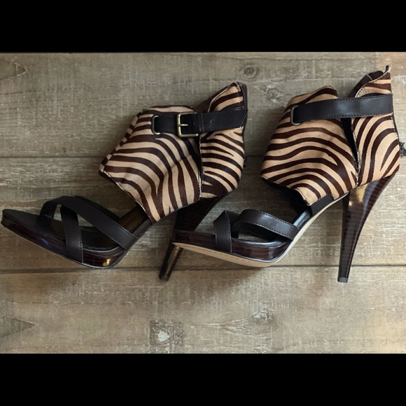 Brown Zebra Print Strap Heels - Picture 6 of 8